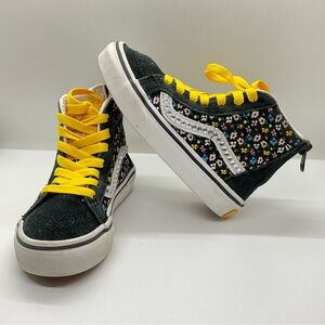 Girls Toddler VANS SK8 Suede & Floral Hi Tops ZIP HEEL w/SWAVORSKI stones 10.5